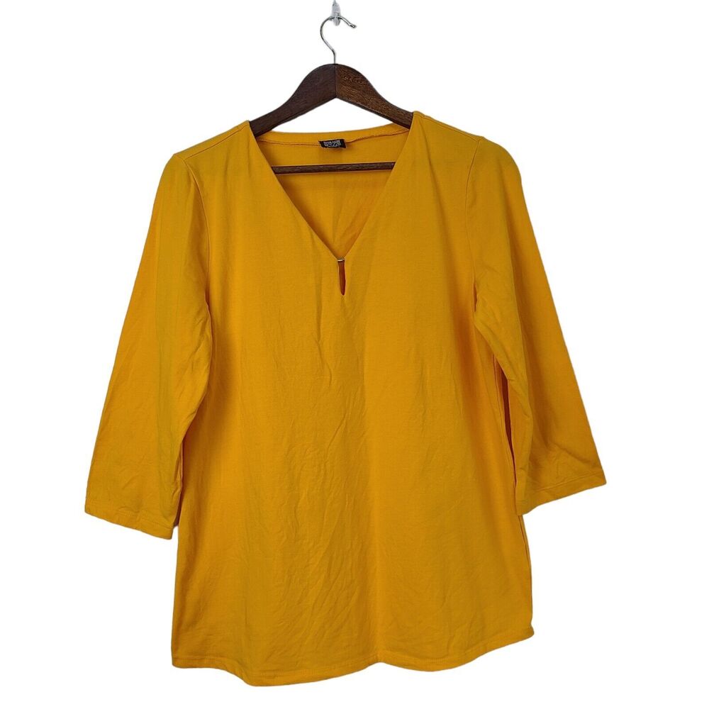 Anne Klein Sport Womens Size Tag Missing M? Yellow 3/4 Sleeve Top